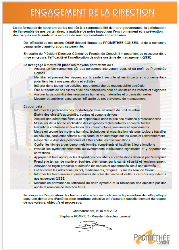 Engagement de la direction